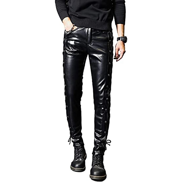 Men's Trousers Faux Leather Pants Casual Pants Pocket Straight Leg