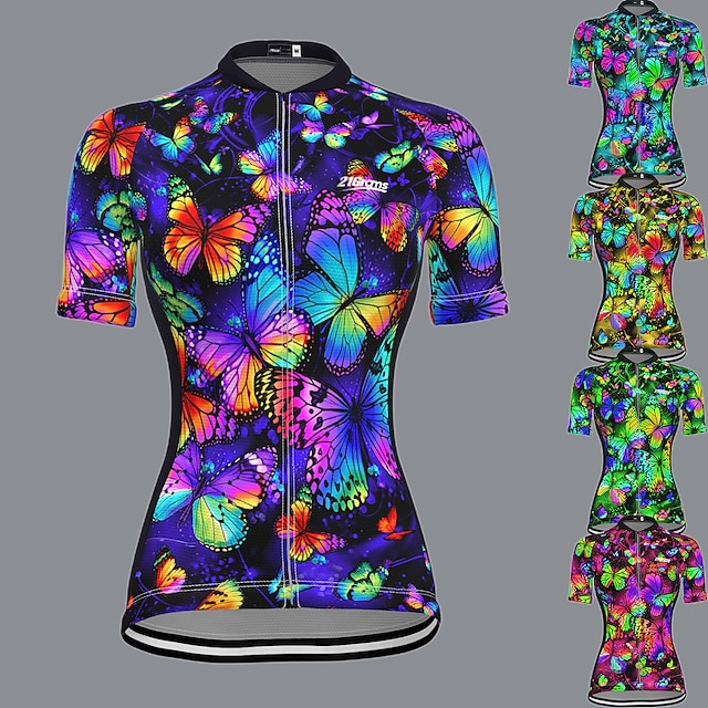  21Grams Women's Cycling Jersey Short Sleeve Bike Top with 3 Rear Pockets Mountain Bike MTB Road Bike Cycling Breathable Moisture Wicking Quick Dry Reflective Strips Yellow Red Blue Butterfly Sports