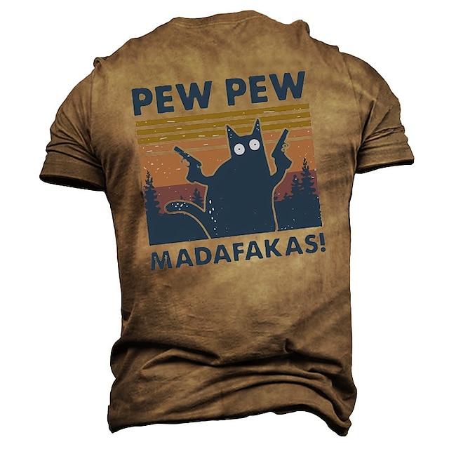  男性用 Tシャツ バックプリントTシャツ グラフィック カートゥン 猫 クルーネック 衣類 3Dプリント アウトドア カジュアル 半袖 プリント ヴィンテージ ファッション デザイナー