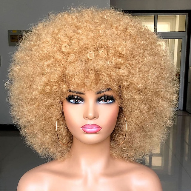 Short Afro Wig With Bangs For Black Women Afro Kinky Curly Wig 70s Premium Synthetic Big Afro 3605