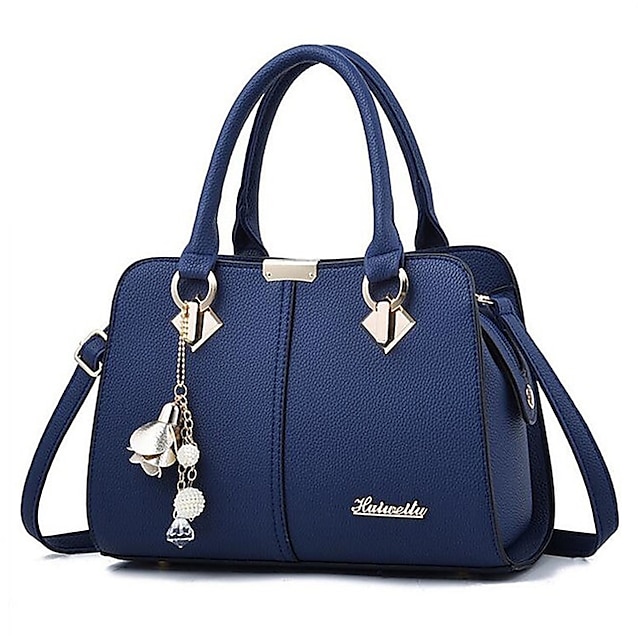  Women's Handbag Crossbody Bag Shoulder Bag PU Leather Office Daily Pendant Chain Solid Color Wine Black Royal Blue