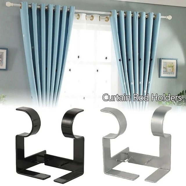  Soportes de barra de cortina sin taladro, soporte de barra de metal de alta resistencia para paredes, soporte de barra de cortina con tornillo, gancho único