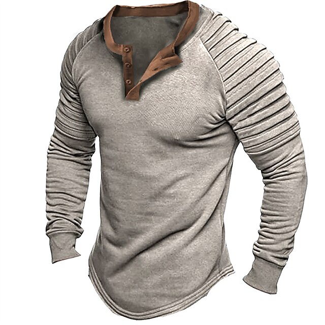 Herren Henley Shirts Langarm - Leichtes T-Shirt Mit Knopfleiste
