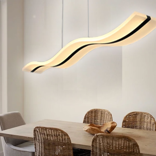  lampe suspendue led 97cm 36w forme d'onde acrylique moderne simple mode suspension lumière avec télécommande pour salle d'étude bureau salle à manger luminaire