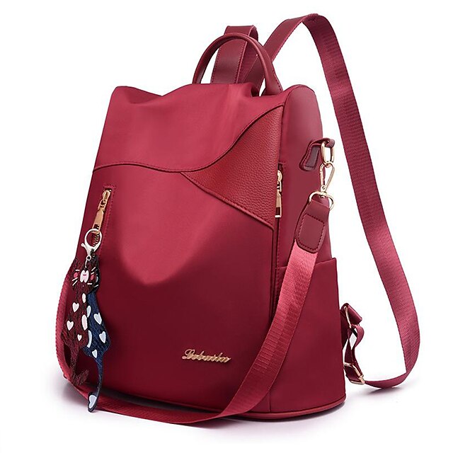  Women's Backpack School Bag Bookbag Commuter Backpack Outdoor Daily Solid Color Oxford Adjustable Waterproof Pendant Black Red Blue