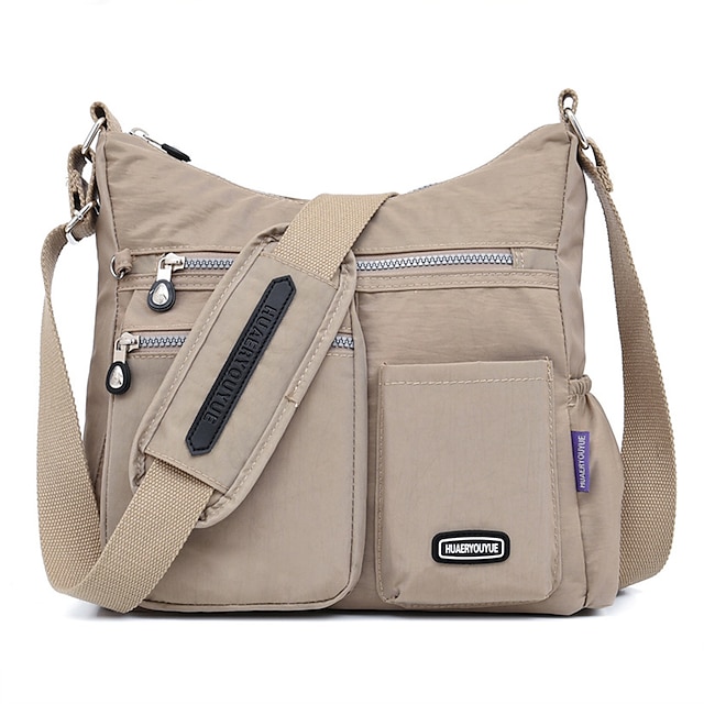  Zwarte nylon crossbody tas voor dames – lichtgewicht reistas met meerdere ritsvakken