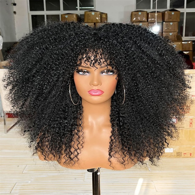 Long Curly Afro Wig With Bangs For Black Women Afro Bomb Kinky Curly Hair Wig Full And Soft 