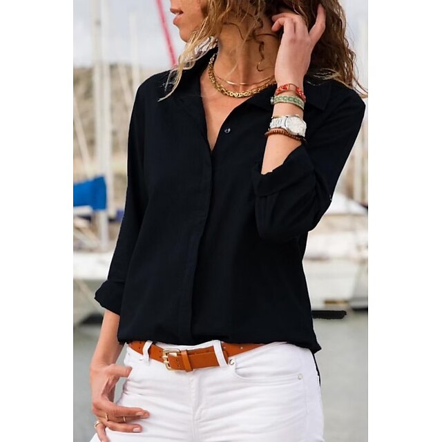 Women's Blouse Shirt Plain Shirt Collar Business Basic Elegant Tops ...