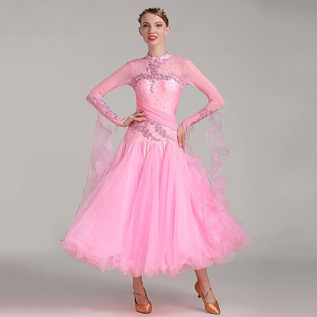 Women's Dancewear Ballroom Dance Dress Ruching Split Joint Women's Performance Training Long Sleeve