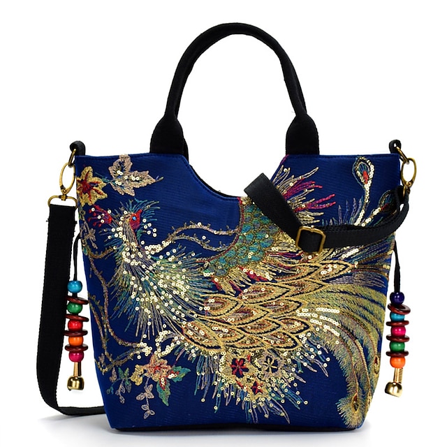  Women's Handbag Crossbody Bag Canvas Tote Bag Canvas Outdoor Daily Holiday Beading Animal Embroidery Black Red Blue