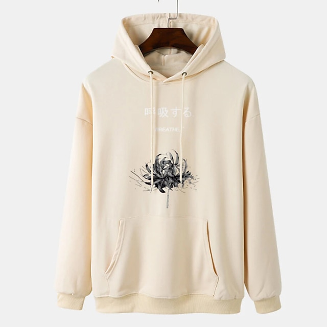  Men's Hoodie Black Pink Beige Hooded Floral Graphic Prints Sports & Outdoor Daily Sports Hot Stamping Basic Streetwear Casual Spring &  Fall Clothing Apparel Hoodies Sweatshirts 