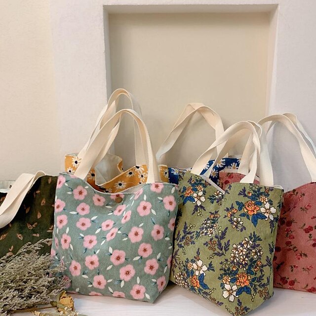 Women's Tote Tote Canvas Tote Bag Corduroy Shopping Daily Print Flower ...