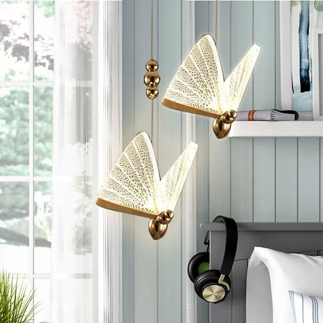  17 cm Schmetterlingsform Kronleuchter Gold Pendelleuchte LED Single Design Acryl modernes künstlerisches Geschenk für Familienfreunde 110-120v 220-240v