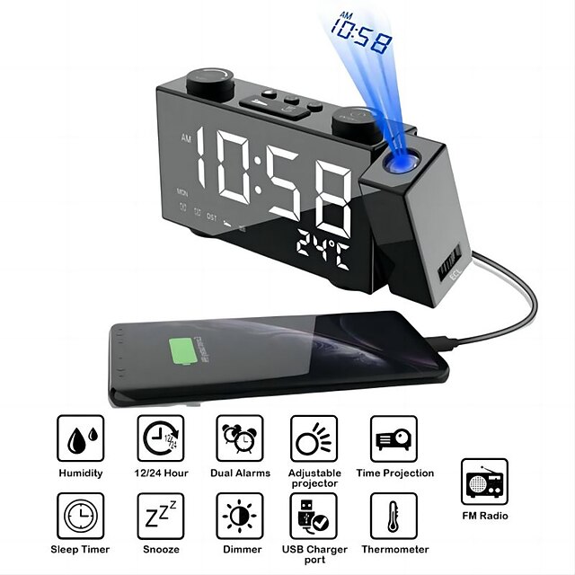 LED Digital Projection Alarm Clock Electronic Alarm Clock with