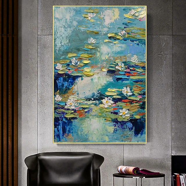 Handmade Oil Painting Canvas Acrylic Wall Art Decoration Modern Abstract Knife Lotus Pond Landscape for Home Decor Rolled Frameless Unstretched Painting 8