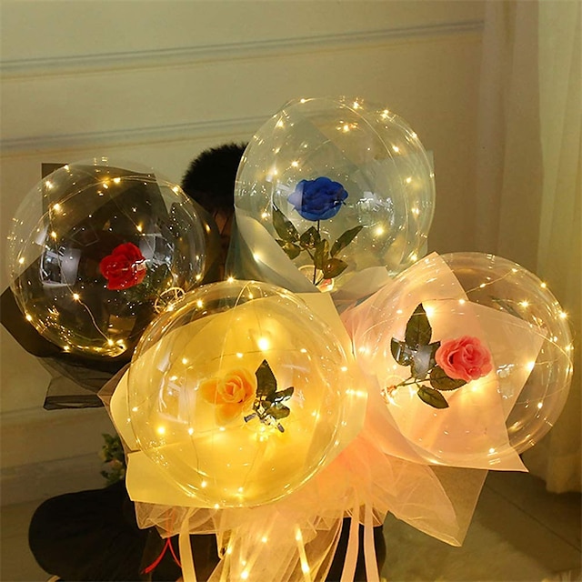  2 Pack DIY LED Light Up 20inch Bobo Balloons with Stick Colorful Luminous Clear Inflatable Balloons Kit for Christmas Wedding Birthday Party Decor