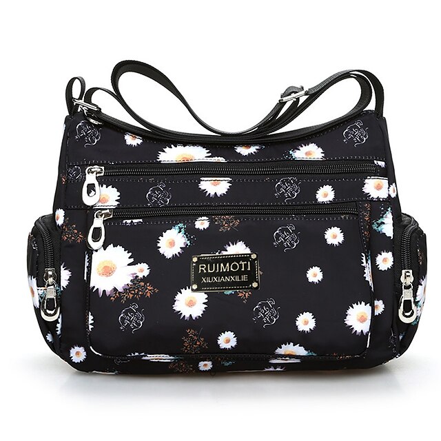 Women's Floral Print Nylon Crossbody Bag - Multi-Pocket Waterproof ...