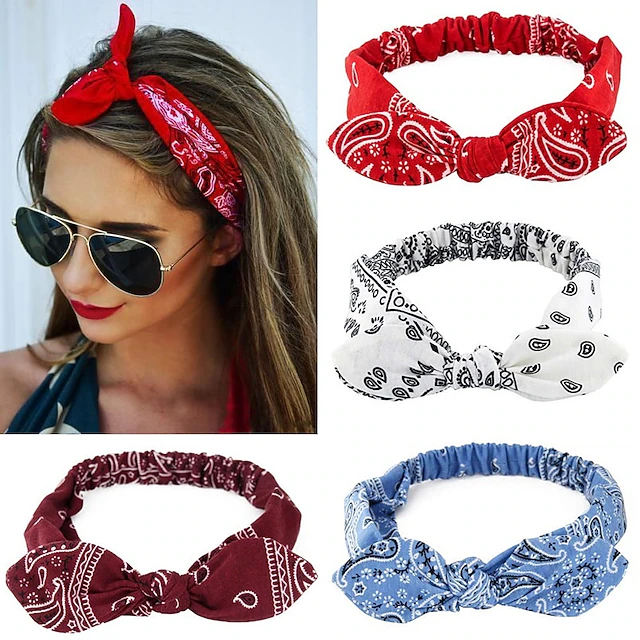 4 Pcs/set Vintage Bohemia Hair Bands for Girls Women Hair Accessories Soft Elastic Headband Retro Hoop Cross Turban Bandanas Headwear 7
