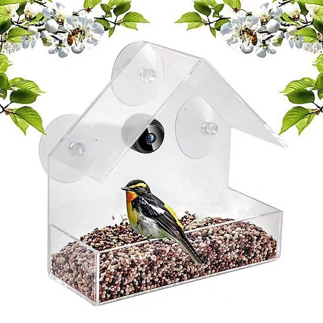  mangiatoia per uccelli con fotocamera, videocamera per birdwatching hd 1080p versione notturna, connessione remota hotspot wifi con telefono cellulare per birdwatching all'aperto, acquisizione di foto