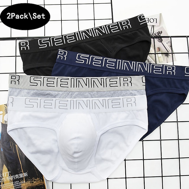  Men's 2packs Briefs Brief Underwear 95% Cotton Washable Comfortable Letter Low Rise Black White
