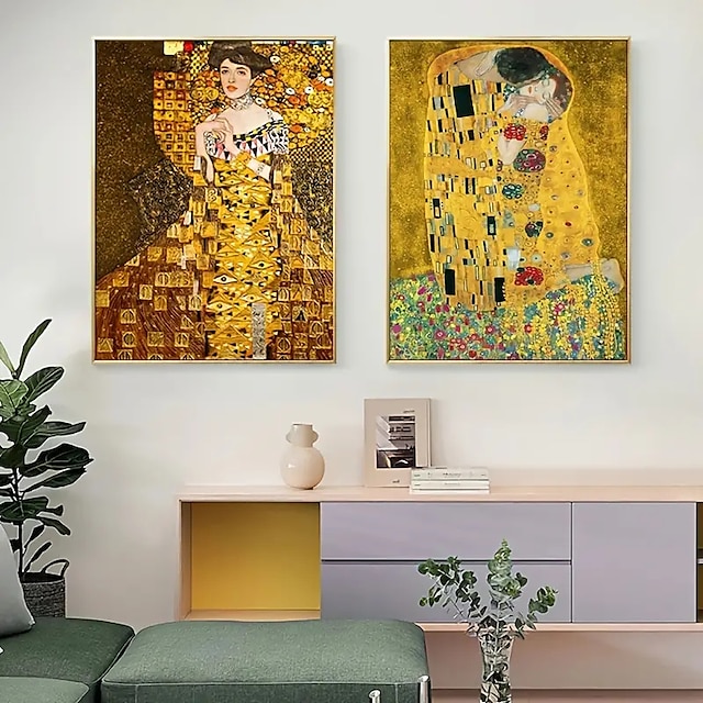  2pcs Frameless Classic Artist Gustav Klimt Kiss Abstract Oil Painting On Canvas Print Poster Modern Art Wall Pictures For Living Room Decor