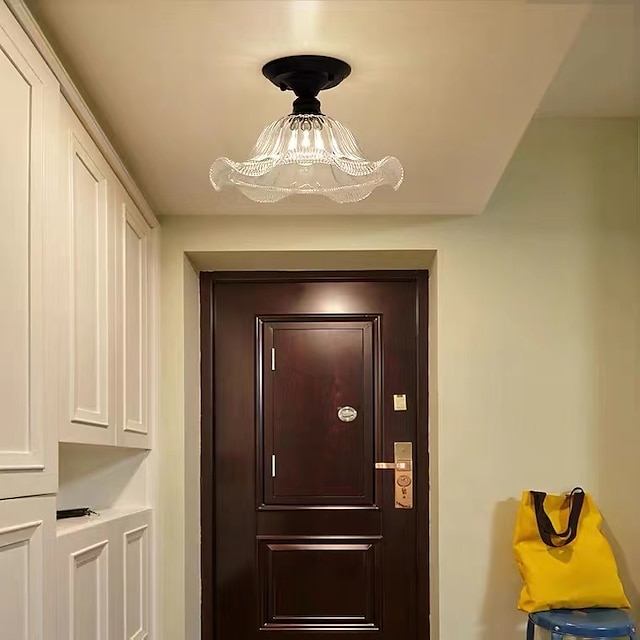  semi flush monteret loftslampe, moderne lysarmatur med skærm med frø i glas, olie gnidet bronze finish til entre korridor køkken badeværelse soveværelse gang