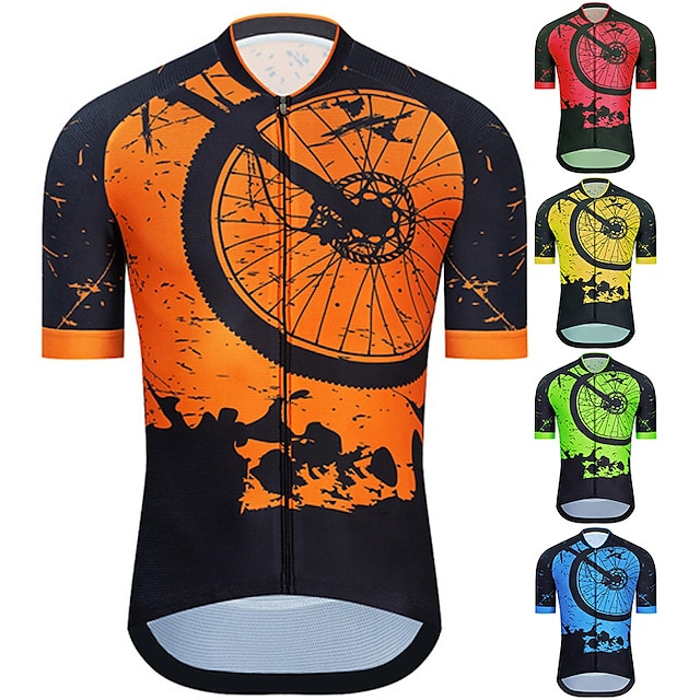 21Grams Men's Cycling Jersey Short Sleeve Bike Top with 3 Rear Pockets Mountain Bike MTB Road Bike Cycling Breathable Moisture Wicking Quick Dry Reflective Strips Yellow Red Blue Graphic Polyester