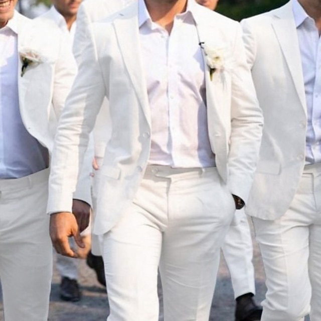  vita mäns bröllop valentine's groomsmen kostymer enfärgade 2 delar skräddarsydda passform enkelknäppta två-knappar 2024
