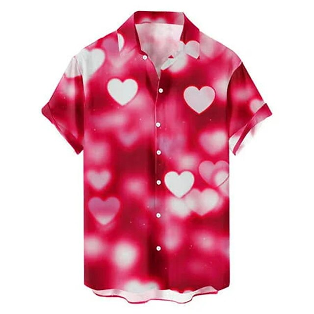  Men's Shirt Summer Hawaiian Shirt Heart Graphic Prints Valentine's Day Turndown Red Outdoor Street Short Sleeves Button-Down Print Clothing Apparel Sports Fashion Streetwear Designer
