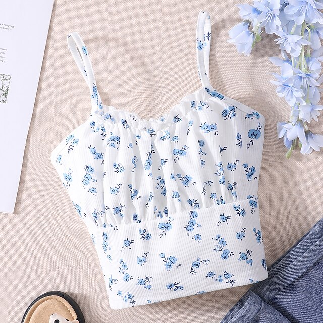 HEOXIN Mädchen Outfit 2-teilig - Ärmelloses Oberteil & Shorts Mit Blumenprint 4-7 Jahre