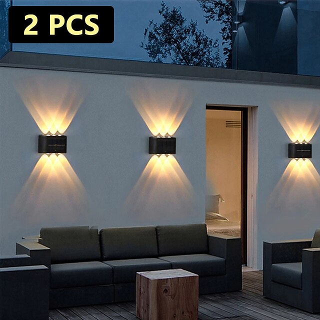  2 uds luces de pared para exteriores lámpara led impermeable solar lámparas de pared para porche 6leds iluminación de patio para jardín balcón paisaje decorativo luz de calle