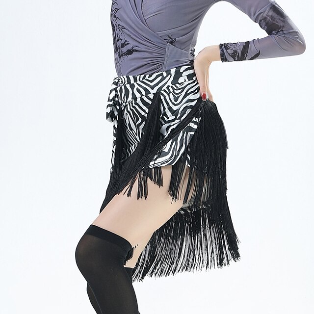  latin dansrokken luipaardprint print franjes kwastje dames performance training hoog polyester