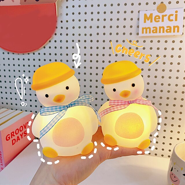  Cute Silicone Night Lights Duck Lamp for Kids Mode Switching Children's Day Christmas Button Battery Powered 1PC