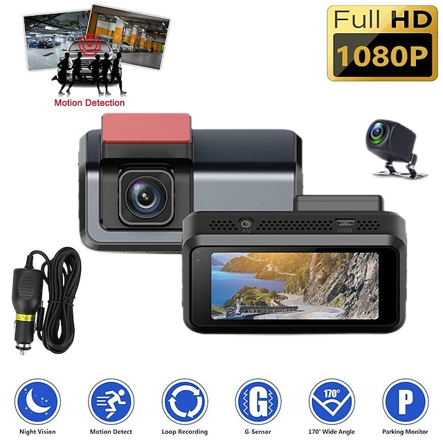  dash cam for og bag 1080p full hd dual dash-kamera i bilkamera dashboard kamera dashcam til biler 170 vidvinkel med 3.0 lcd-skærm nattesyn og g-sensor