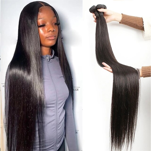 4 Bundles Hair Weaves Brazilian Hair Straight Human Hair Extensions Remy  Human Hair Extension Weave Hair Weft with Closure 32-40 inch Natural  Fashionable Design Soft Easy dressing 9451073 2023 – $