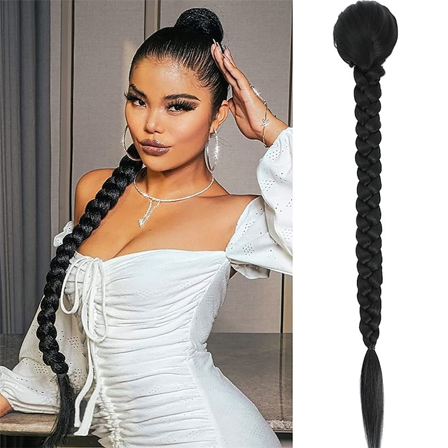 Braided Ponytail For Black Women 32 Inch Drawstring Ponytail Yaki ...