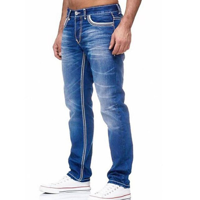 Men's Jeans Trousers Denim Pants Solid Colored Pocket Straight Leg