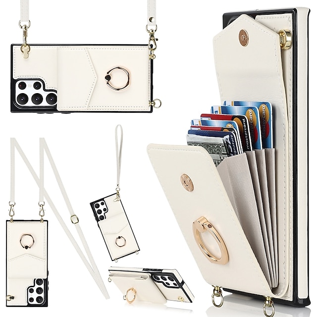  puhelin Etui Käyttötarkoitus Samsung Galaxy S25 S24 S23 S22 S21 FE S21 Ultra Plus A14 A54 A73 A33 Käsilaukku Kukkaro Lompakkokorttikotelo Sormuksen pidike Varkauksia ehkäisevä Irrotettavalla Cross