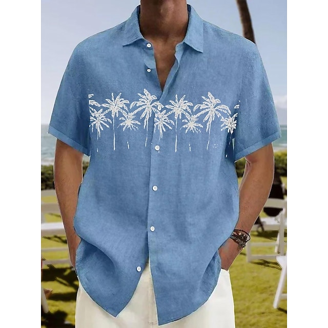  قميص رجالي صيفي برسومات هاواي على شكل شجرة جوز الهند وأكمام قصيرة للشارع في الهواء الطلق وأزرار لأعلى وملابس مطبوعة وأزياء استوائية مصمم هاواي