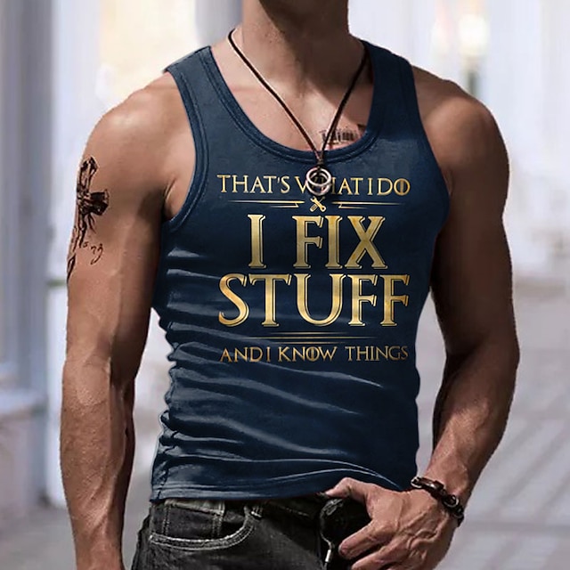  Herr Grafisk Bokstav Linne Ärmlös T-shirt för män Ärmlös T-shirt 3D-tryck Rund hals Skjorta Mode Designer Muskel Dagligen Sport Löpning Svart Marinblå Grå Vår & sommar Kläder S M L XL 2XL 3XL