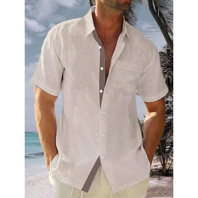  Men's Shirt Summer Hawaiian Shirt Graphic Prints Leaves Turndown Beige Outdoor Street Short Sleeves Button-Down Print Clothing Apparel Linen Tropical Fashion Hawaiian Designer