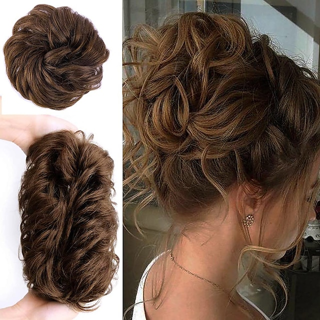  100% Remy Human Hair Messy Bun Extension Messy Hair Bun Hair Scrunchies Extension Curly Wavy Messy 100% Remy Human Hair Extensions Chignon for Women Updo Hairpiece