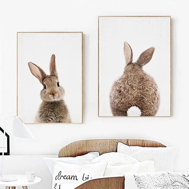  1 Panel Bunny Rabbit Tail Wall Art Picture Woodland Animal Canvas Poster Nursery Print Minimalist Painting Nordic Kids Baby Room Decor No Frame