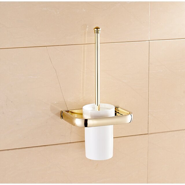 Toilet Brush with Holder,Brass Golden Toilet Bowl Brush and Wall