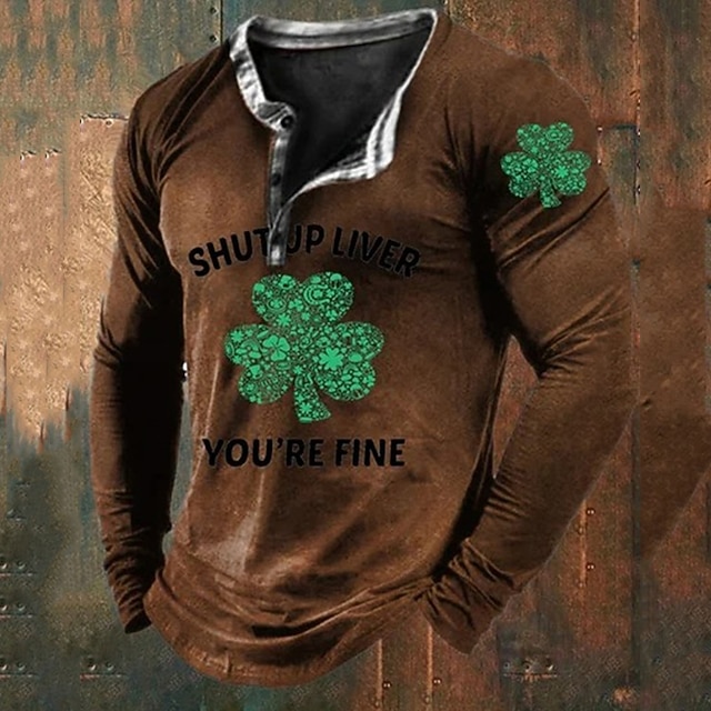  cămașă henley pentru bărbați de ziua Sf. Patric tricou grafic trifoi henley îmbrăcăminte imprimare 3d zilnic Ziua Sf. Patric mânecă lungă imprimeu cu nasturi designer de modă