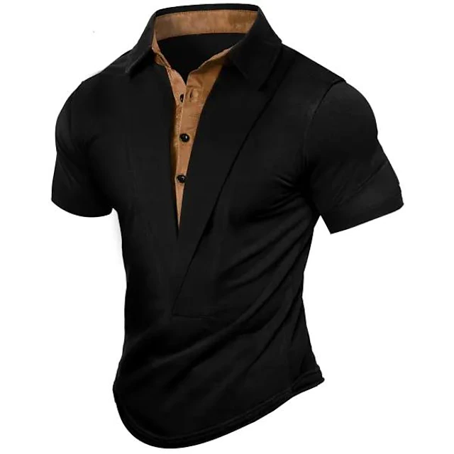 Men's Henley Shirt Plain V Neck Outdoor Daily Wear Short Sleeve Retro ...