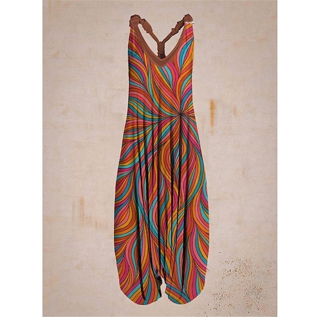  Women's Jumpsuit Backless Print Floral V Neck Casual Daily Vacation Regular Fit Sleeveless Blue Orange Green S M L Summer