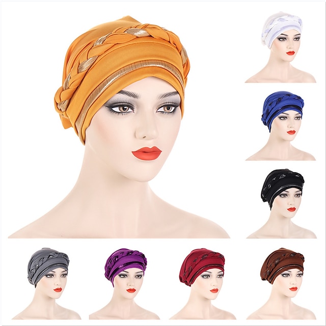  8 cores bonés internos femininos muçulmanos bandanas trançadas hijab conforto moda turbante chapéus coloridos quimioterápicos cabeça vestindo turbante