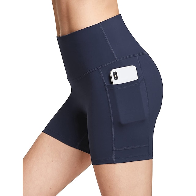  pantaloncini sportivi da donna in vita a fascia larga con tasca per telefono pantaloni da corsa elasticizzati a vita alta colorati in tinta unita