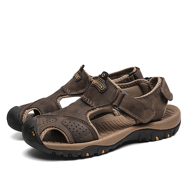  Men's Sandals Leather Sandals Sporty Sandals Outdoor Hiking Sandals Sports Sandals Water Shoes Casual Beach Daily Nappa Leather Breathable Magic Tape Dark Brown Black Brown Summer Spring